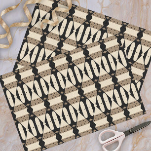 Ornamental Elegant Black & Beige Geometric Pattern Tissuepapier