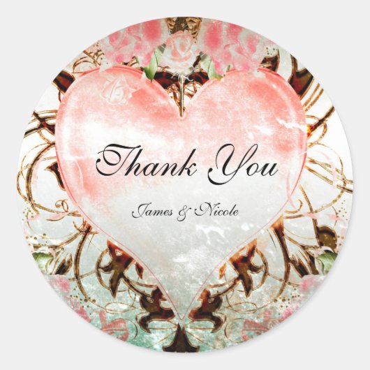 Ornamental Elegant Floral Heart Favor Ronde Sticker (Voorkant)