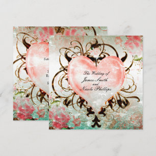Ornamental Elegant Floral  Heart Invitation Kaart