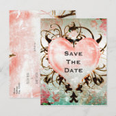 Ornamental Elegant Floral  Heart Party Aankondigingskaart (Voorkant / Achterkant)