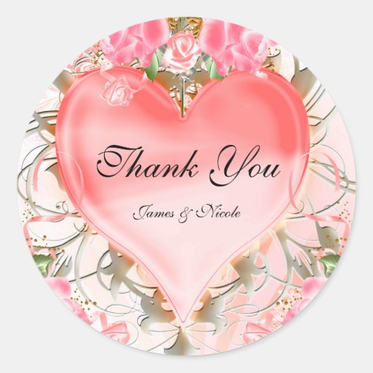 Ornamental Elegant Floral Heart Peach Rozen Ronde Sticker (Voorkant)