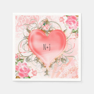 Ornamental Elegant Floral Heart Peach Servetten