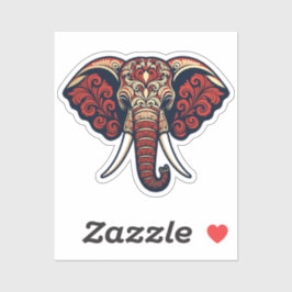 Ornamental Elephant Head - Red, Blue & Gold Paisle Sticker