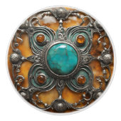 Ornamental Fire Jewel with Verdigris & Silver Lace Keramische Knop (Voorkant)