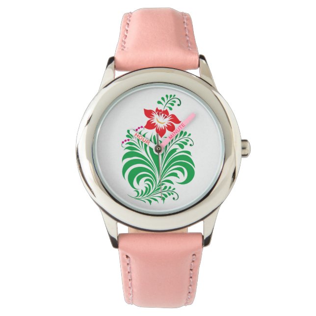 Ornamental Floral Flower Design – Elegant Horloge (Voorkant)