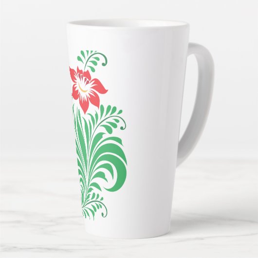 Ornamental Floral Flower Design – Elegant Latte Mok (Rechterhoek)
