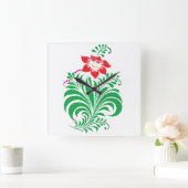 Ornamental Floral Flower Design – Elegant Vierkante Klok (Huis)