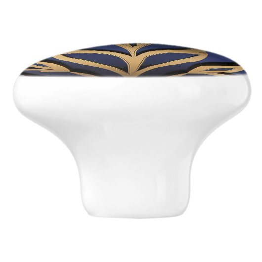 Ornamental Floral Gold Navy Blue Orb Keramische Knop (Zijkant)