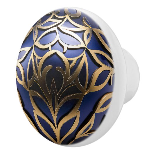 Ornamental Floral Gold Navy Blue Orb Keramische Knop (Rechts)