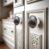 Ornamental Floral Gold Navy Blue Orb Keramische Knop