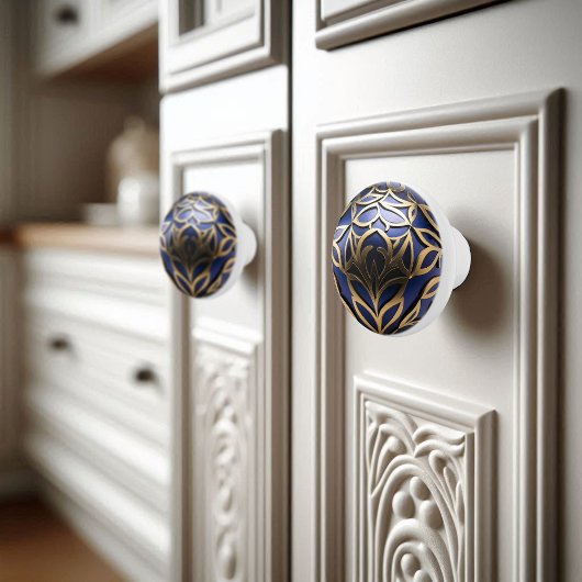 Ornamental Floral Gold Navy Blue Orb Keramische Knop