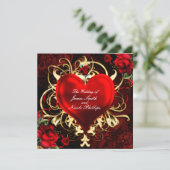 Ornamental Floral Heart Black Red Gold-uitvindinge Kaart (Staand voorkant)