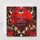 Ornamental Floral Heart Black Red Gold-uitvindinge Kaart (Achterkant)