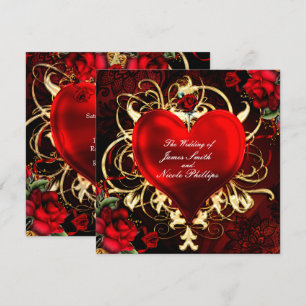 Ornamental Floral Heart Black Red Gold-uitvindinge Kaart