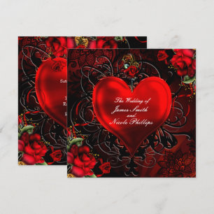 Ornamental Floral Heart Black & Red Gothic Romance Kaart
