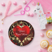 Ornamental Floral Heart Zwart Rood Goud Party Papieren Bordje (Feest)