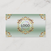 Ornamental Gold Decor Groene Logo Foto en QR-code Visitekaartje (Voorkant)