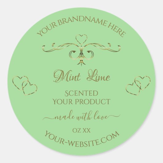 Ornamental Gold Hearts Sage Green Product Labels (Voorkant)