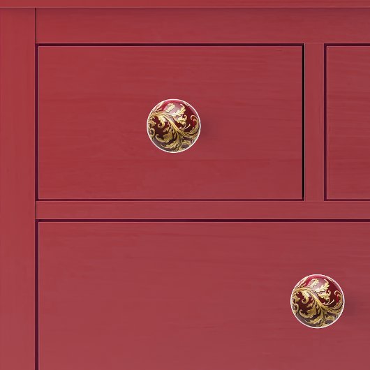 Ornamental Gold Leaf Scrollwork Red Orb Keramische Knop