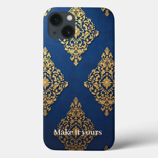 Ornamental Gold op Blue Phone Case – Voeg een naam (Achterkant)