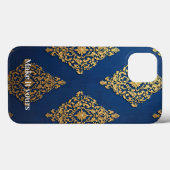 Ornamental Gold op Blue Phone Case – Voeg een naam (Achterkant (horizontaal))