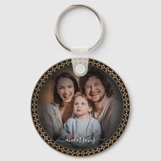 Ornamental Golden Custom Family Couple Foto Sleutelhanger (Voorkant)