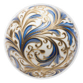 Ornamental Goud Blauw Wit filigraan Swirl Orb Keramische Knop (Voorkant)