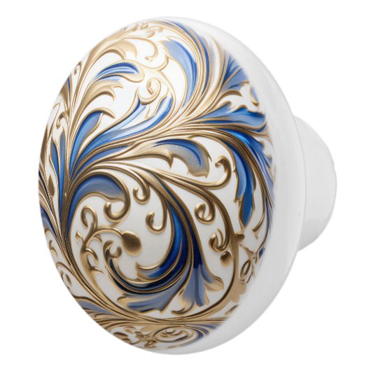 Ornamental Goud Blauw Wit filigraan Swirl Orb Keramische Knop (Rechts)