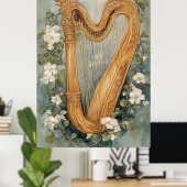 ornamental harp surrounded by white flowers poster (Thuiskantoor)