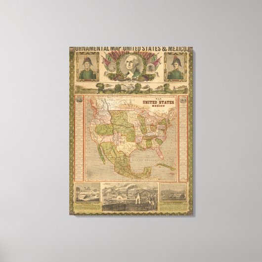 Ornamental Map of The United States and Mexico Canvas Afdruk (Voorkant)