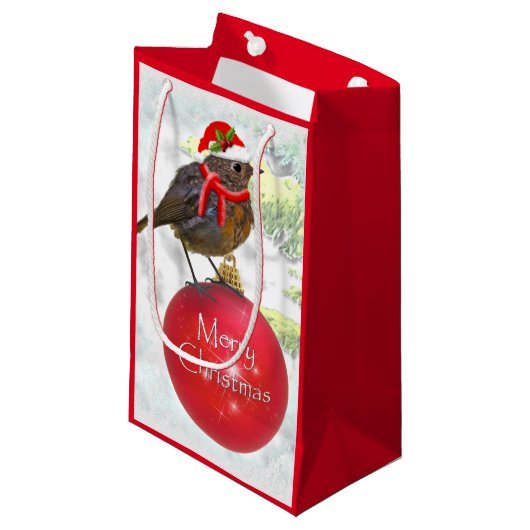Ornamental Robin Gift Bag Klein Cadeauzakje (Voorkant Gekanteld)