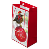 Ornamental Robin Gift Bag Klein Cadeauzakje (Achterkant Gekanteld)