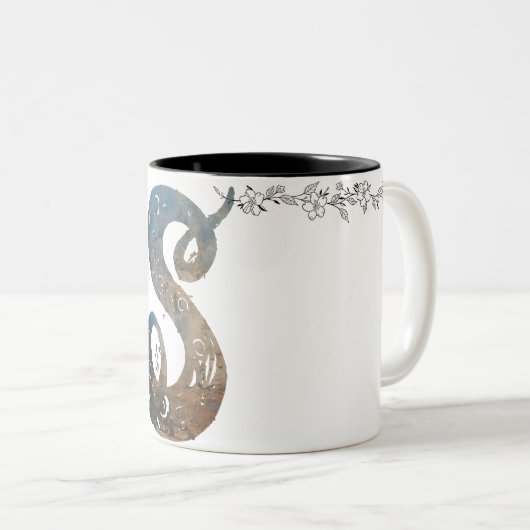 Ornamental Script Letter S Mug Tweekleurige Koffiemok (Voorkant rechts)