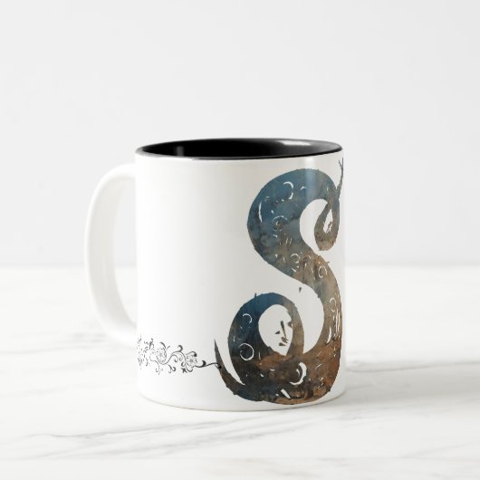 Ornamental Script Letter S Mug Tweekleurige Koffiemok (Voorkant links)