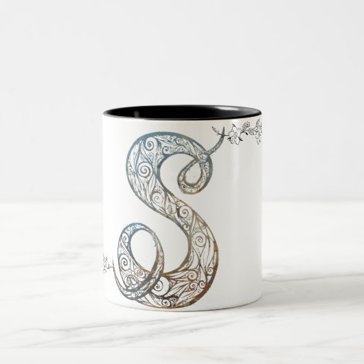 Ornamental Script Letter S Mug Tweekleurige Koffiemok (Center)