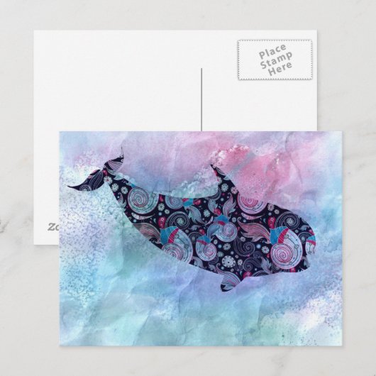 Ornamental Silhouette Whale Briefkaart (Voorkant / Achterkant)