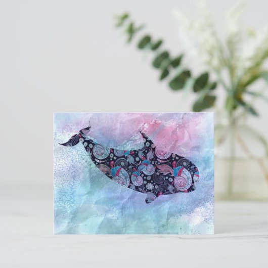 Ornamental Silhouette Whale Briefkaart (Staand voorkant)