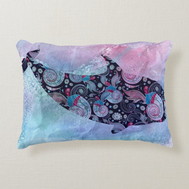 Ornamental Silhouette Whale Decoratief Kussen (Voorkant)