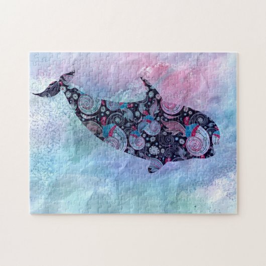Ornamental Silhouette Whale Legpuzzel (Horizontaal)