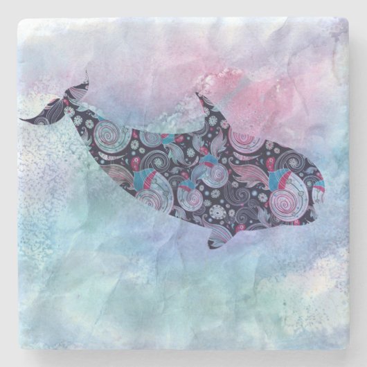 Ornamental Silhouette Whale Stenen Onderzetter (Voorkant)