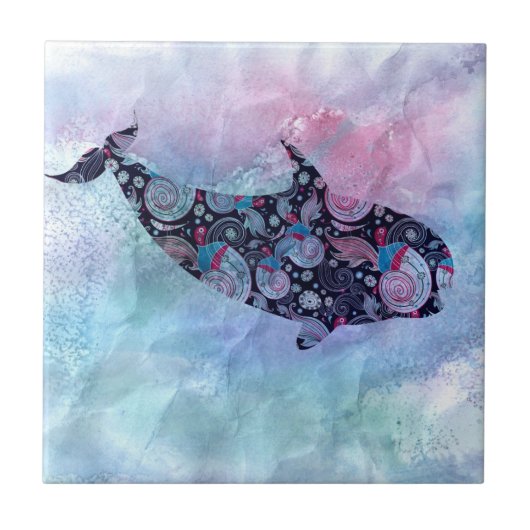 Ornamental Silhouette Whale Tegeltje (Voorkant)