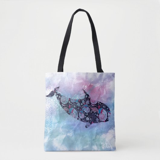 Ornamental Silhouette Whale Tote Bag (Voorkant)