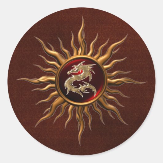 Ornamental Sun Dragon Ronde Sticker (Voorkant)