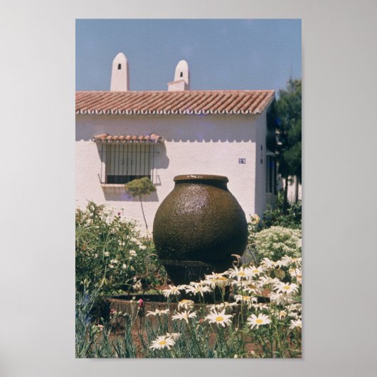 Ornamental urn in bloemtuin, Lissabon Portugal Poster (Voorkant)