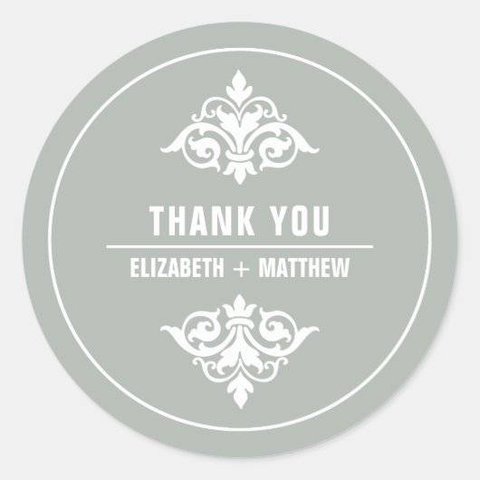 ornamentale grijze bruiloft Dank je Ronde Sticker (Voorkant)