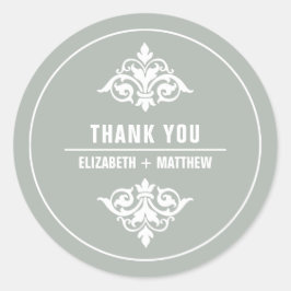  ornamentale grijze bruiloft Dank je Ronde Sticker