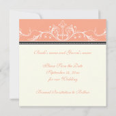 Ornamentale koraal witte Save the Date aankondigin (Achterkant)