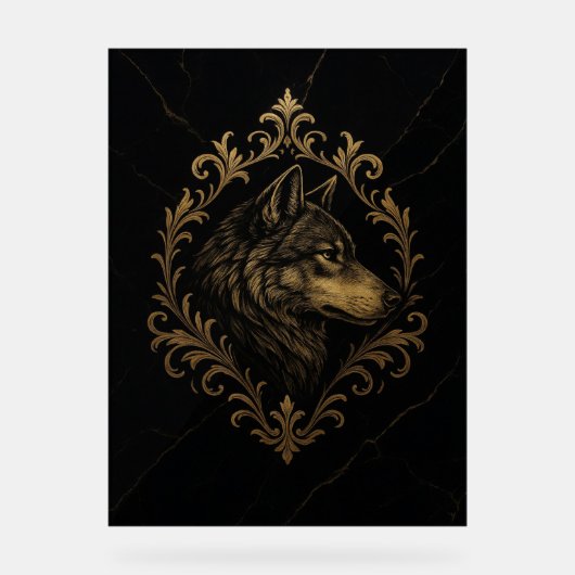 Ornamentaler Goldener Wolf Acryl Bord (Voorkant)