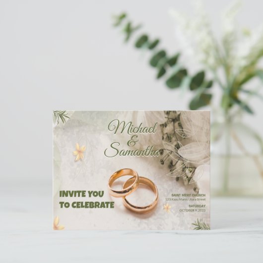 ORNAMENTELE WEDINGINVITATIE MET AFBEELDINGEN BRIEFKAART (Staand voorkant)