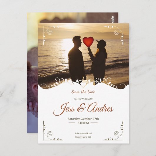 ORNAMENTELE WEDINGINVITATIE MET AFBEELDINGEN BRIEFKAART (Voorkant / Achterkant)